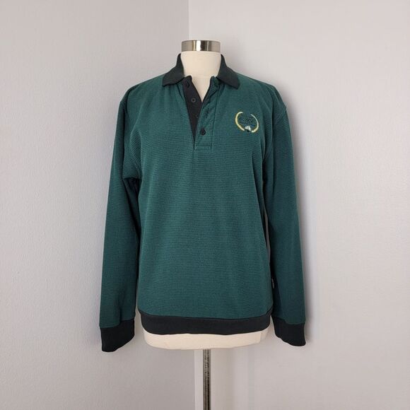 🛥Green 90s Vintage Oversized Yacht Club Long Sleeve Polo Sweatshirt Size Medium - Picture 1 of 8